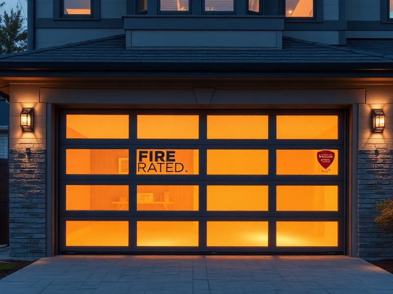 Fire-rated garage door with safety certification visible