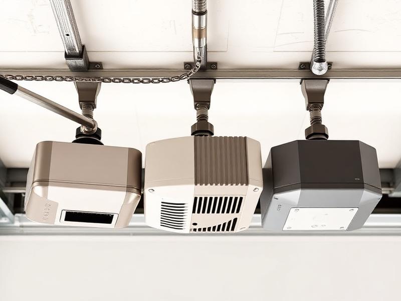 Three different garage door opener types side by side comparison