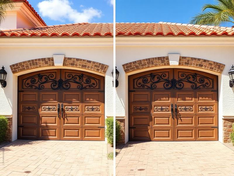 Before and after Spanish colonial garage door installation